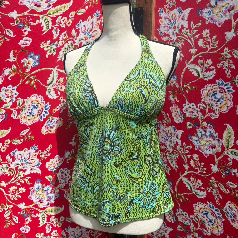 Y2K Victoria's Secret Green Paisley Boho Bratz Tankini Push Up Halter Top Size L